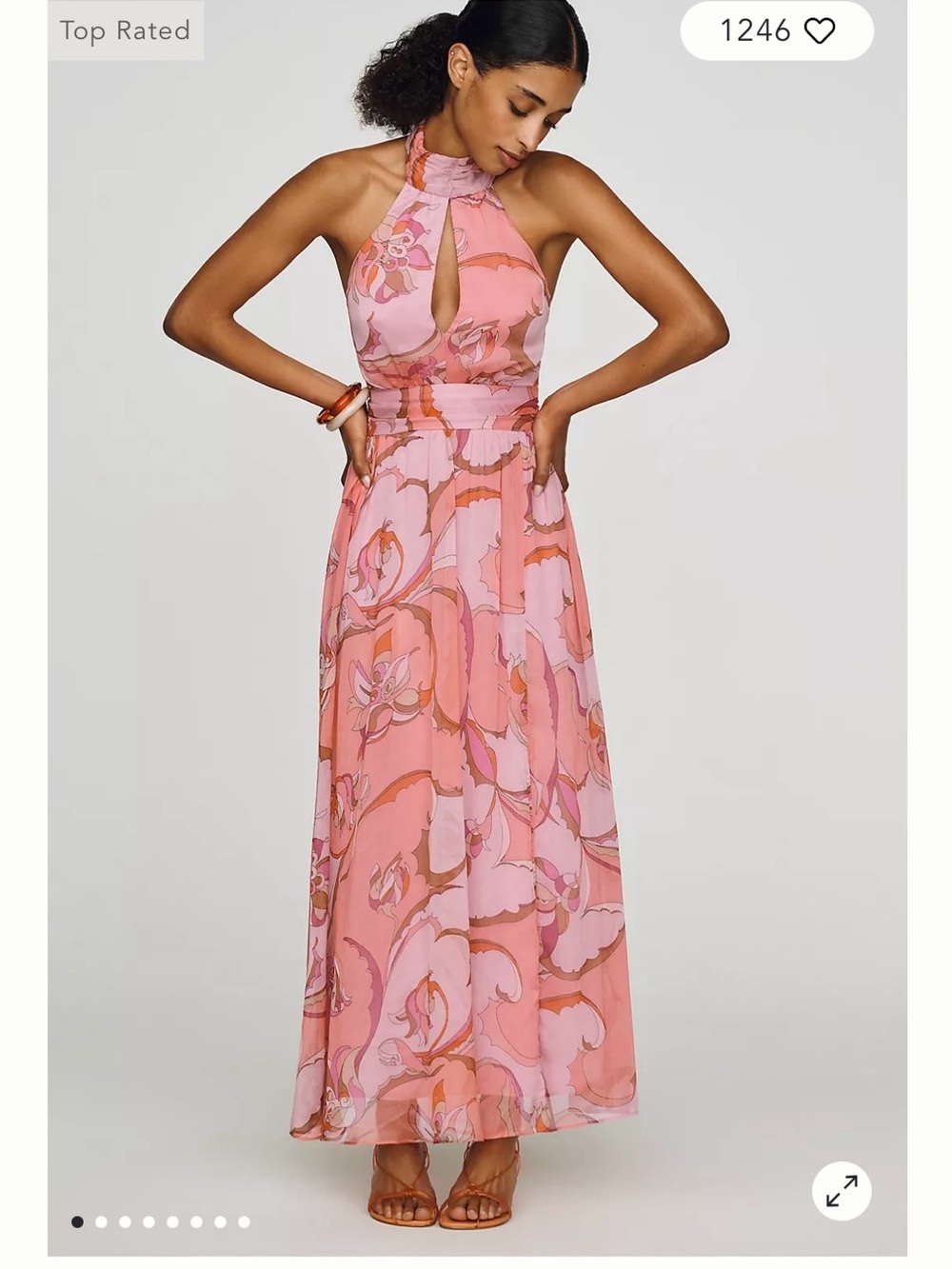 Anthropologie Pink & Coral Floral Halter Maxi Dress BNWT